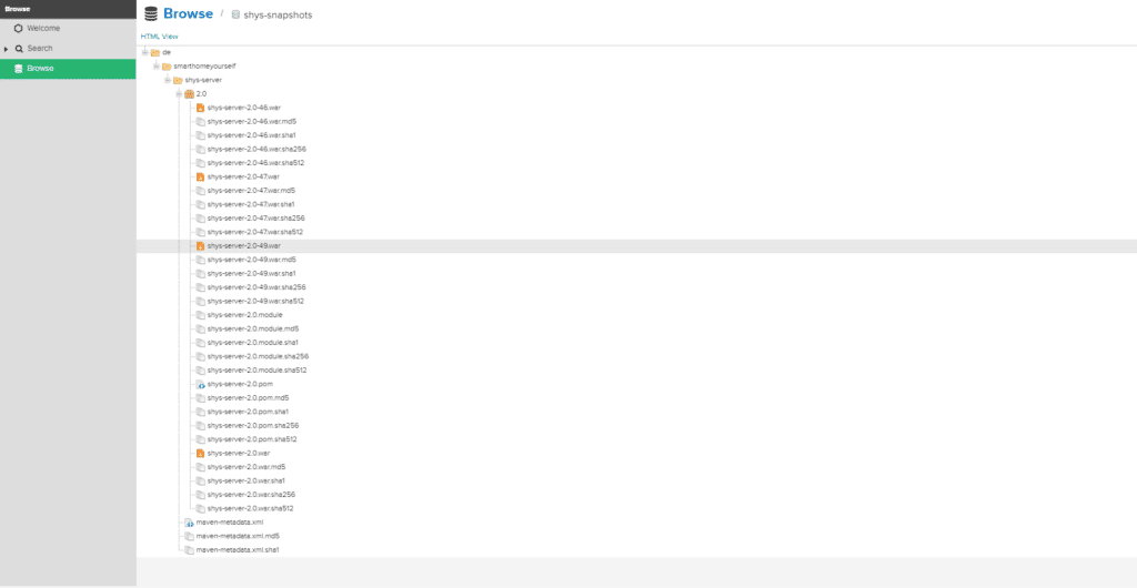 Nexus Repository mit Downloads aller Versionen der V2