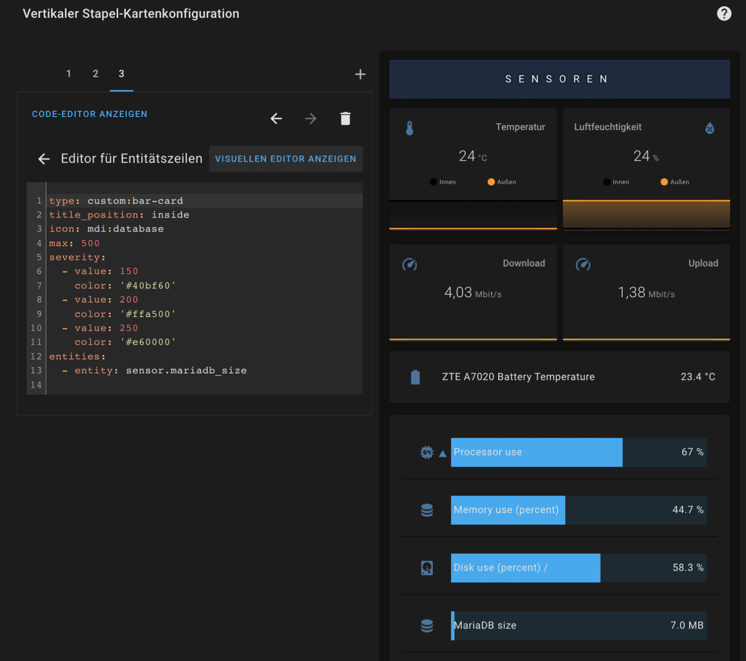 Sensor für „db_size“ von core-mariadb - SmartHome yourself