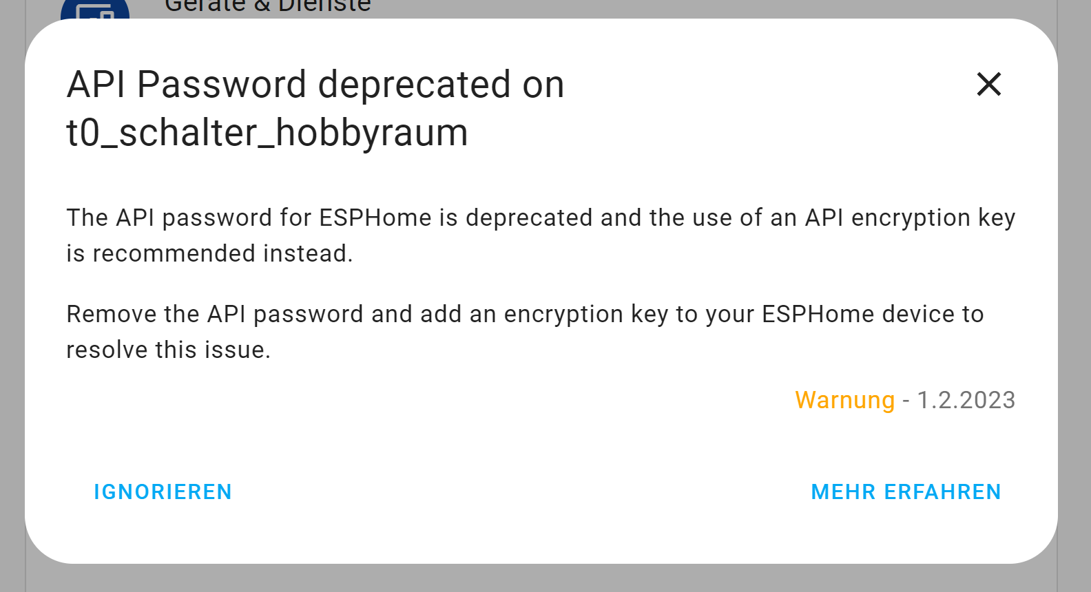ESPHome: API Password deprecated on 2023.02